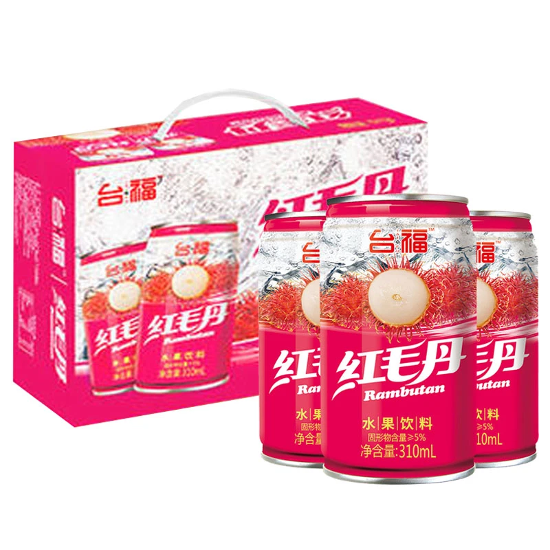 台福 红毛丹310ml罐装果味饮品含椰果粒夏季休闲节日聚会水果饮料