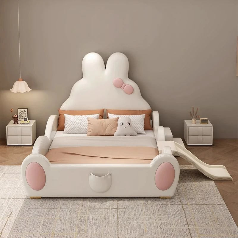 印象梦幻城堡公主床带护栏滑梯软包儿童床女孩卧室现代简约男孩单