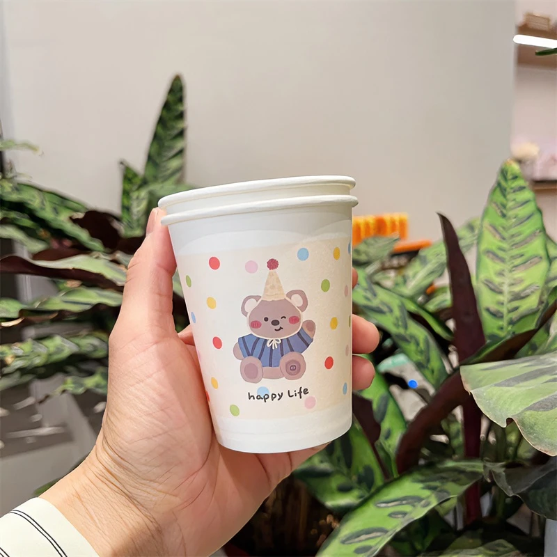 ins可爱卡通熊超厚一次性纸杯子家用咖啡杯办公商用聚会喝水杯子