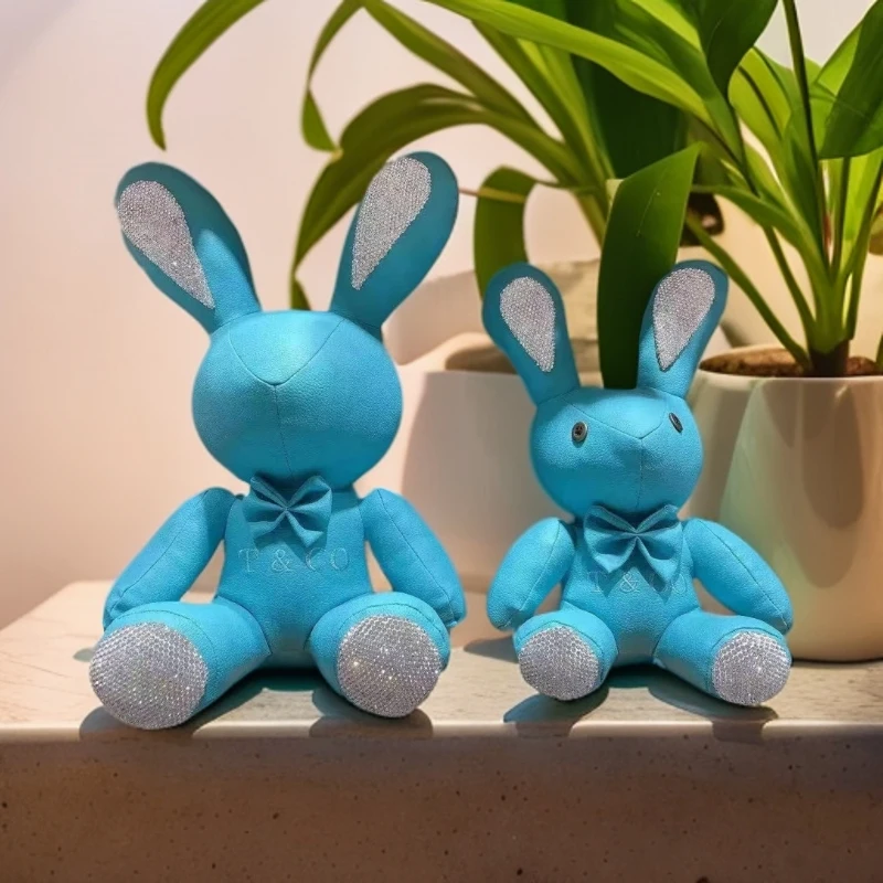 跨境PU皮质带钻兔子玩偶公仔娃娃手工镶钻兔子摆件礼品兑换