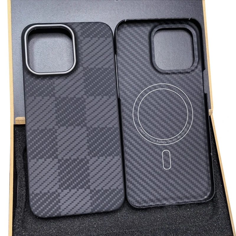 苹果15promax凯夫拉14pm棋盘格13碳纤维手机壳高档磁吸保护套商务