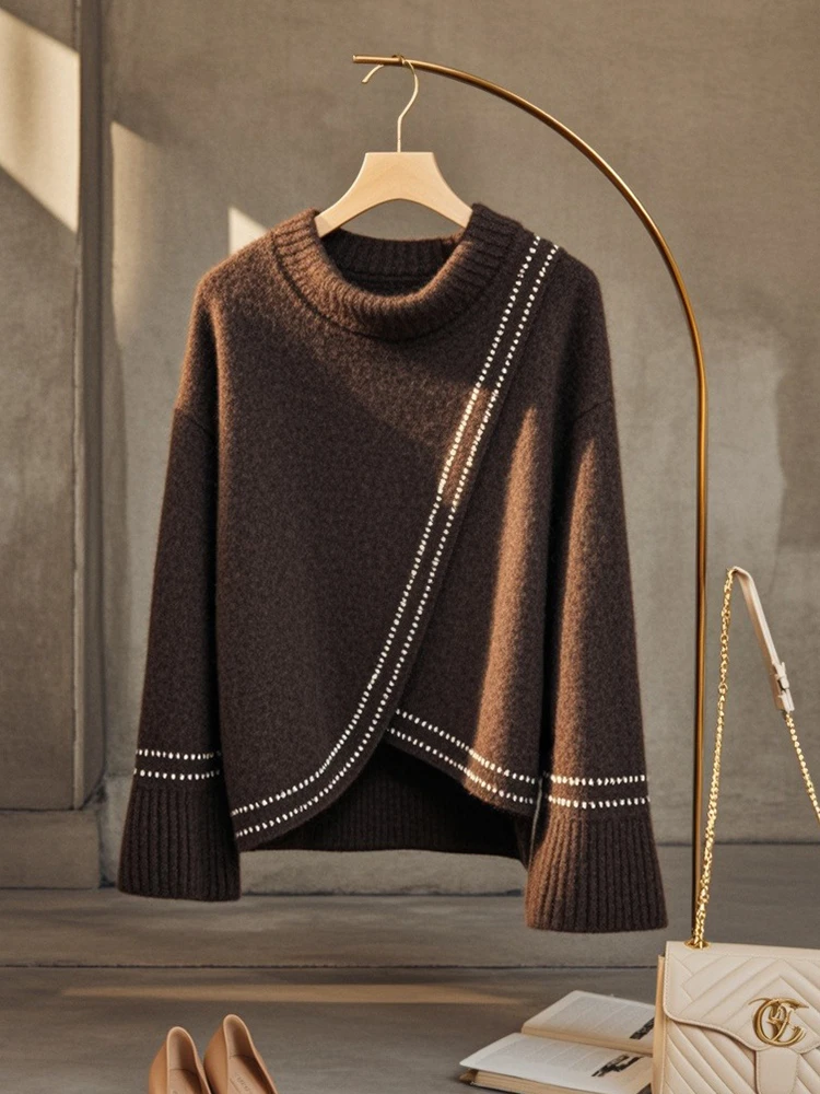 冬季韩系慵懒风独特别致气质上衣高级感超好看咖色奶fufu针织毛衣
