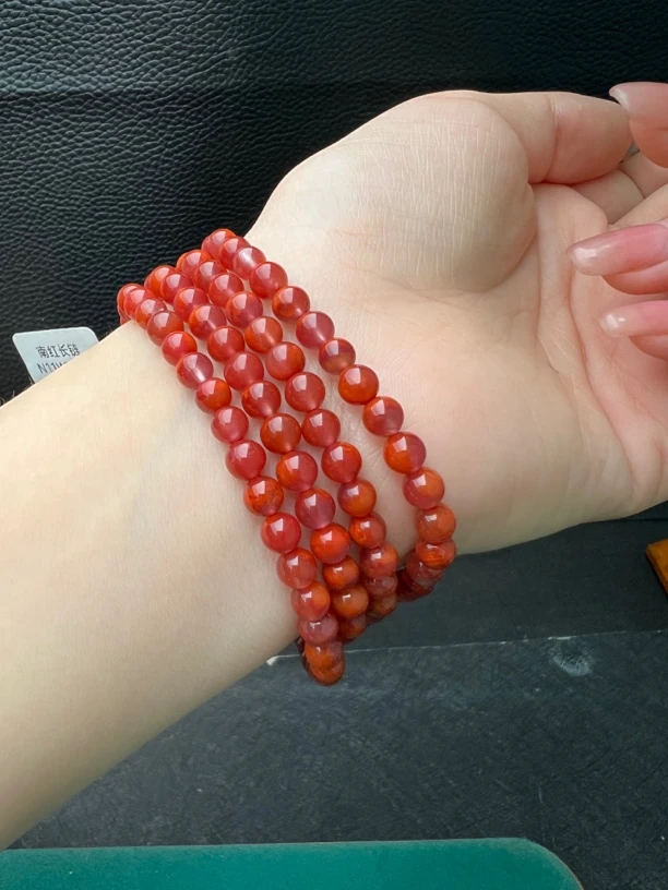 891南红玫瑰红火焰纹长链卡5mm（无裂无杂