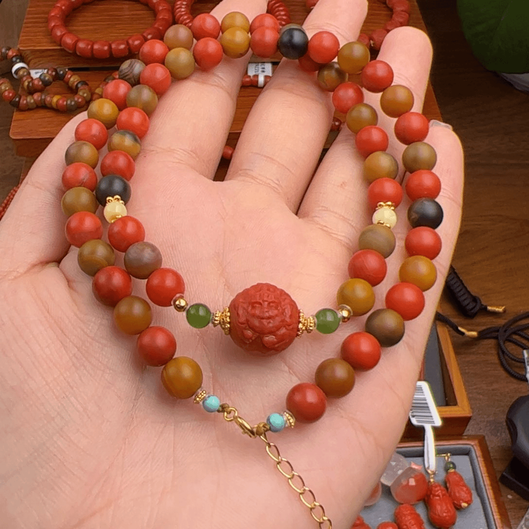 南红玛瑙巧家包浆项链卡7银S925镀金镶嵌