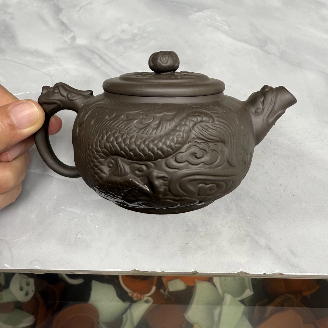 深井老紫泥龙腾四海浮雕工艺龙壶D1