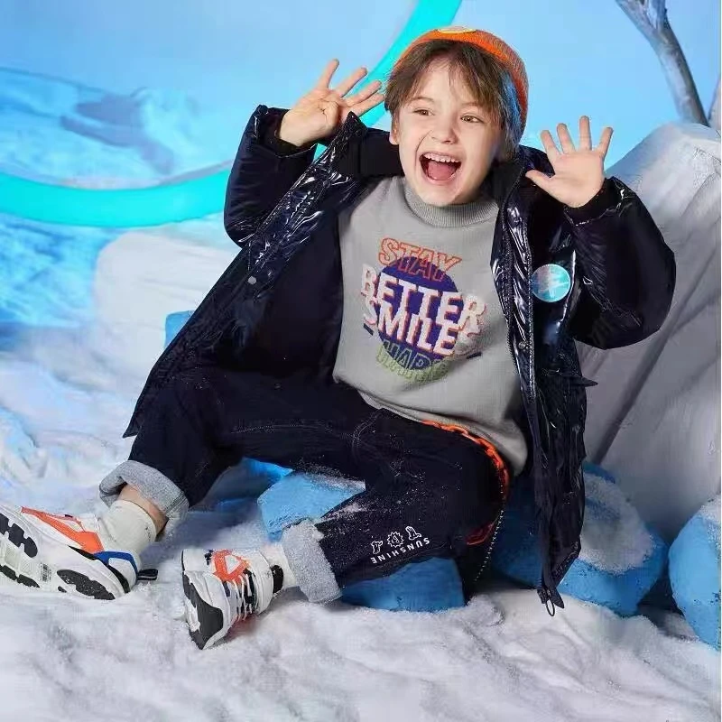 儿童新款时尚连帽秋冬羽绒服卫衣 中长款加厚保暖小外套