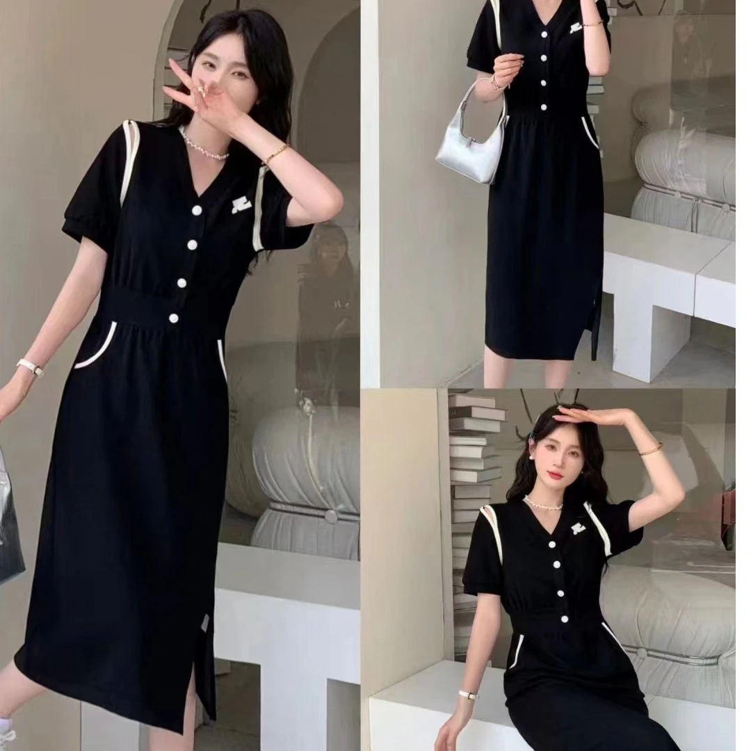 正肩时尚休闲百搭夏季宽松恤赫本风连衣裙