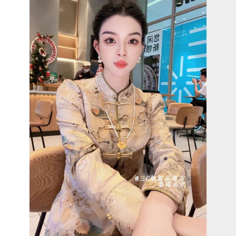 宸嫚三C娘娘29231【鸳鸯戏水】新中式醋酸刺绣立领盘扣上衣