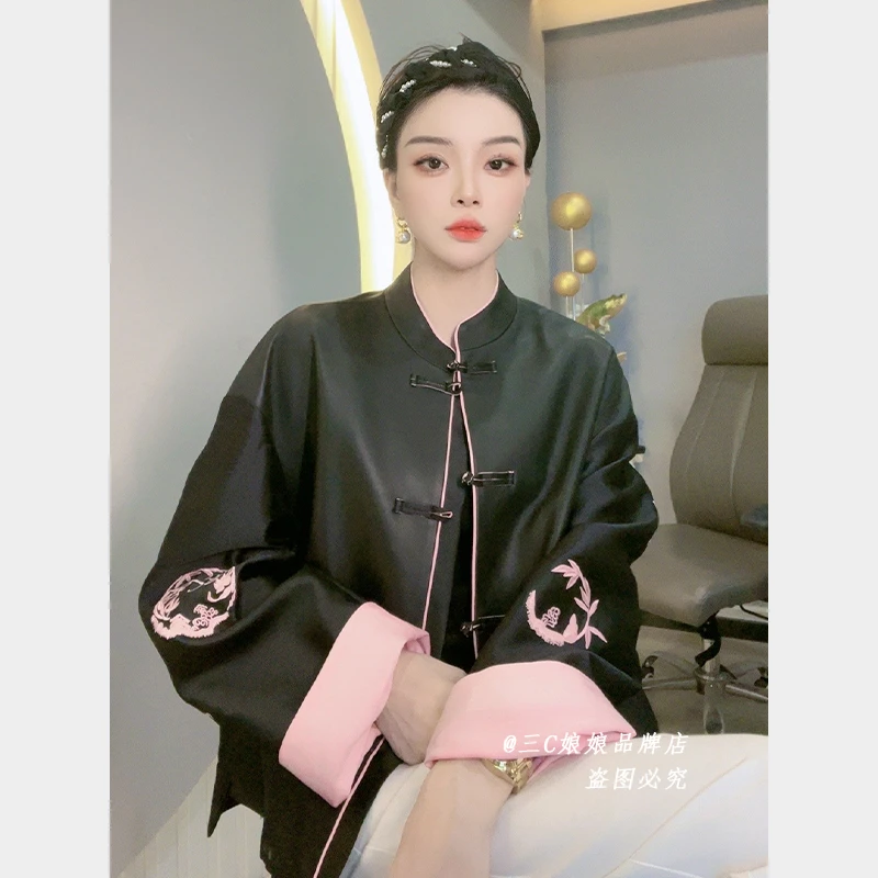 三C娘娘23089新中式国风时尚高端皮衣外套