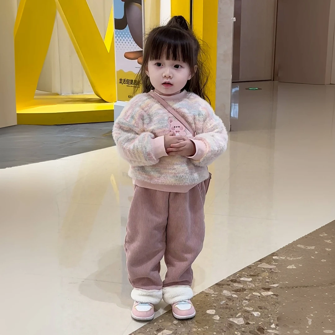 女童冬季夹棉套装新款洋气婴儿衣服宝宝加绒夹棉卫衣两件套潮冬季