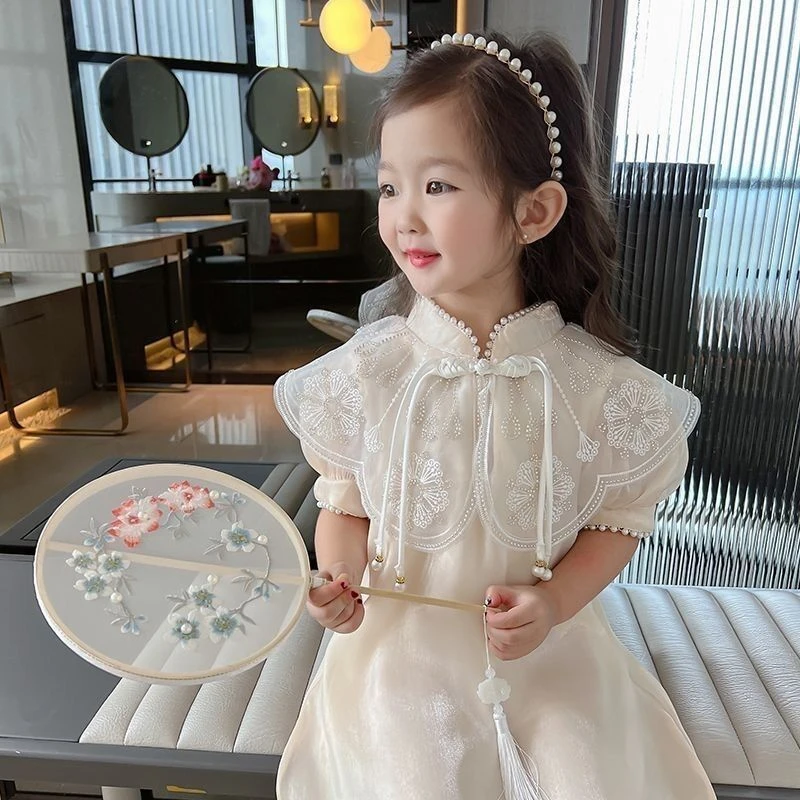 女童夏季新款连衣裙中国风超仙披肩宝宝裙子