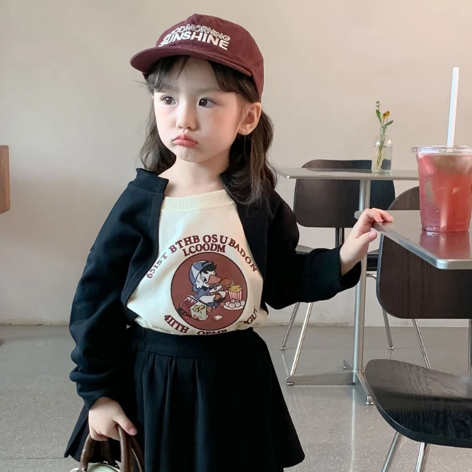 女童秋季新款卫衣套装女宝宝洋气时尚拼接假两件上衣短裙两件套