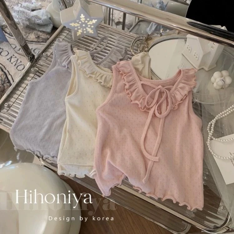 女童夏季新款背心可爱花边无袖吊带女宝宝小背心薄款韩版上衣