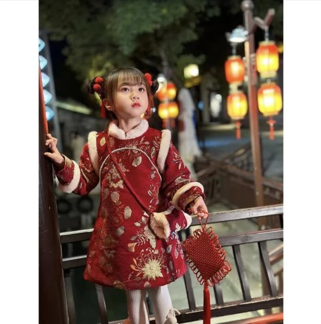 女童拜年服冬季新款汉服中国风儿童加厚保暖唐装新年喜庆衣服