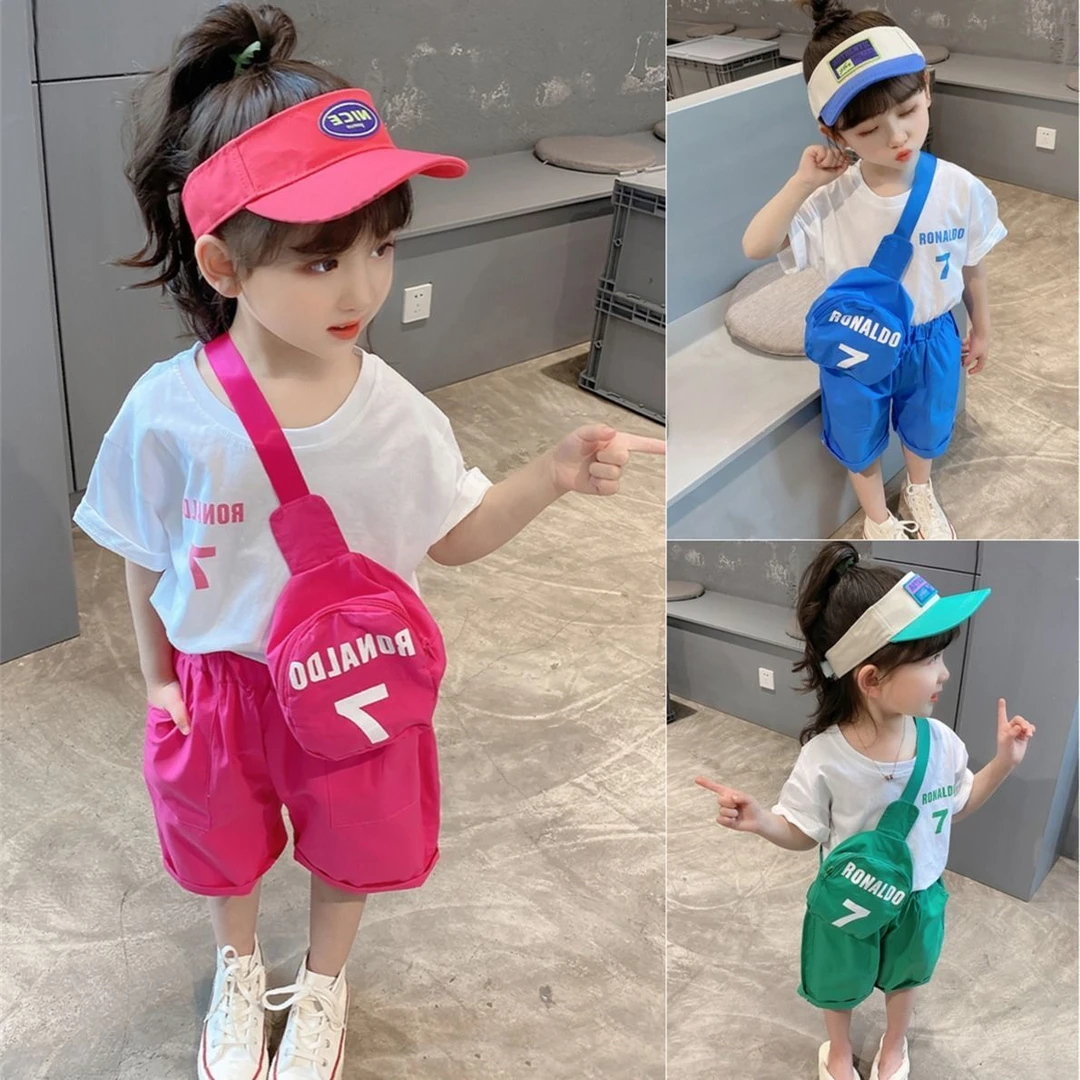 儿童夏季新款套装T恤短裤送包包休闲男女宝宝套装336