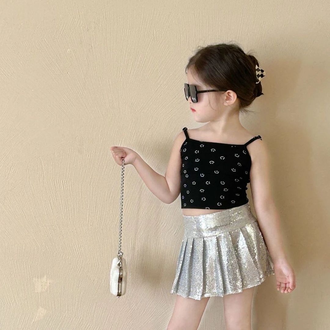 女童夏季新款吊带背心上衣休闲女宝宝洋气短款百搭吊带