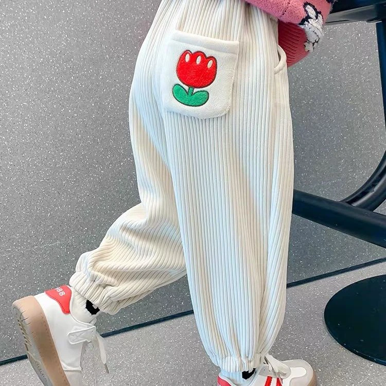 【粉丝专享】男女童秋冬加绒加厚休闲裤男女宝宝休闲灯芯绒阔腿裤