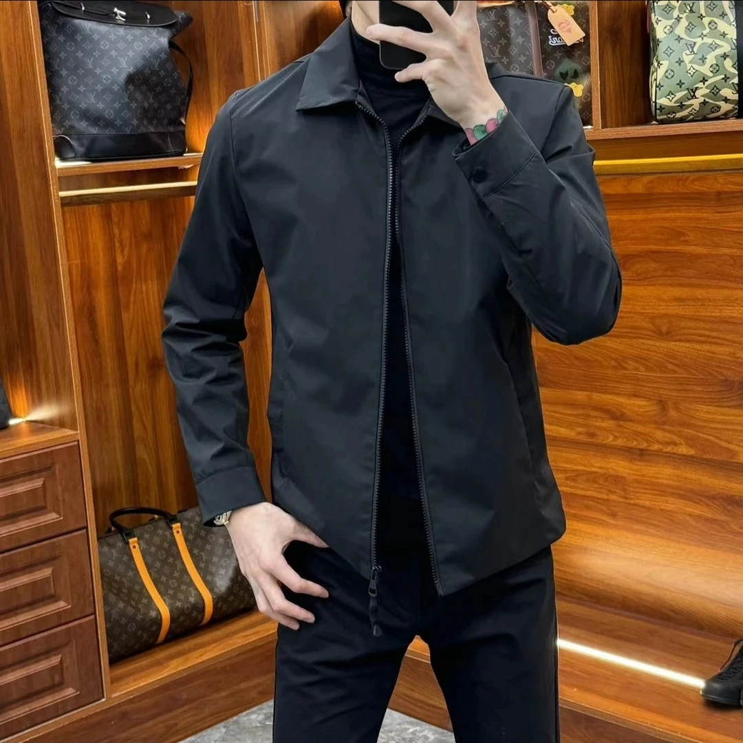 新款春秋时尚休闲外套男装百搭净版翻领上衣商务行政男士夹克衫男