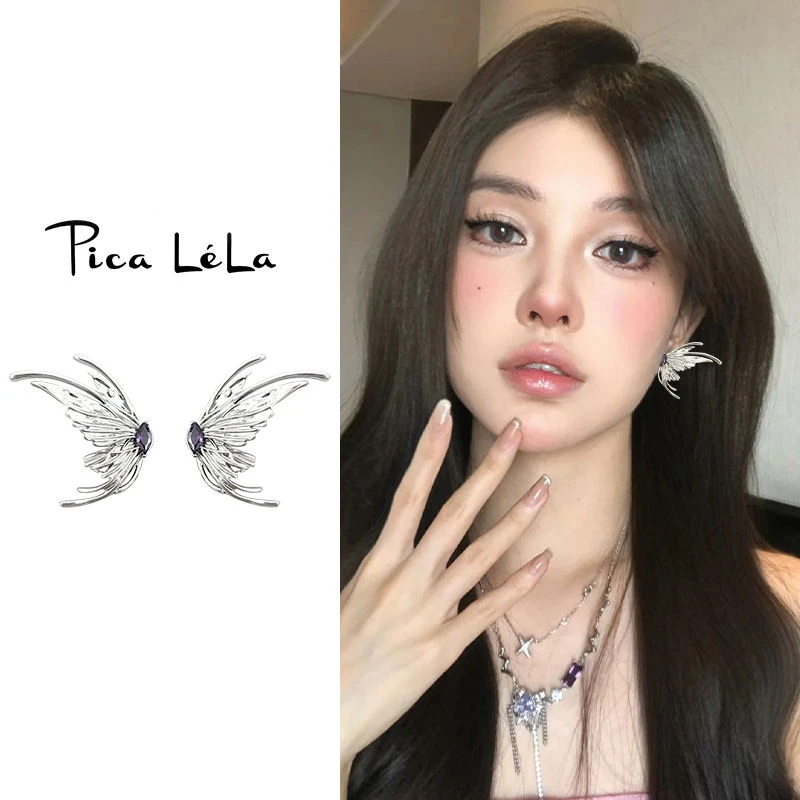 合金耳饰 高级银色蝴蝶小众设计感气质耳环冷淡风甜酷辣妹轻奢