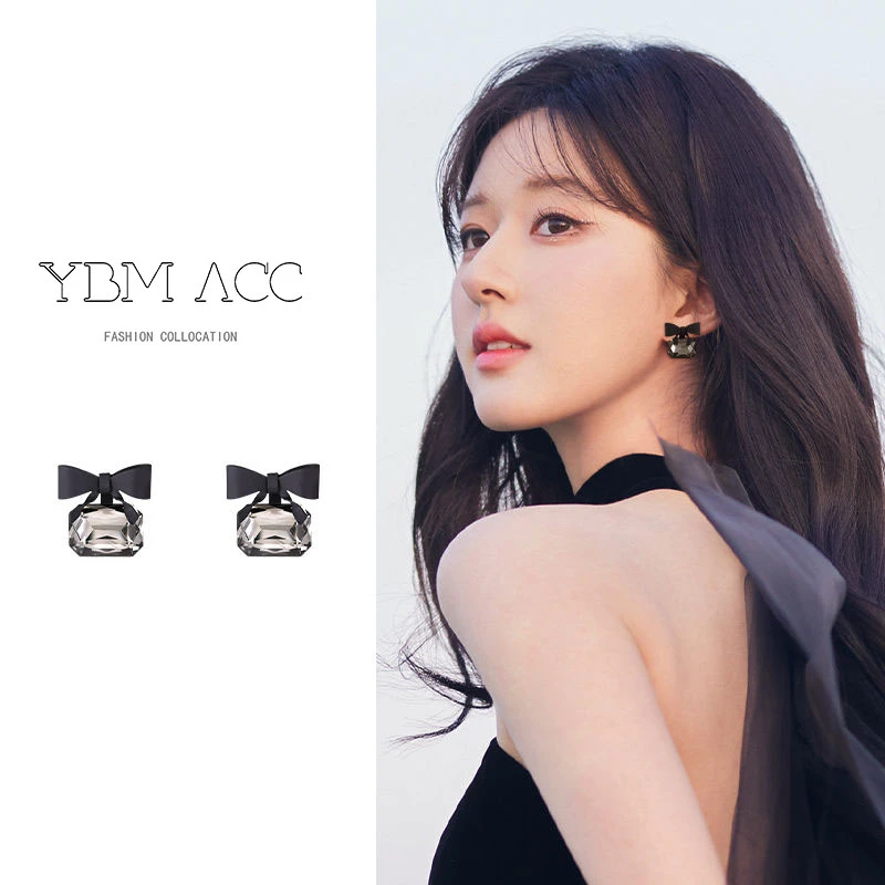 合金耳饰 黑色蝴蝶结耳钉高级感复古耳环气质耳坠小众设计感独特