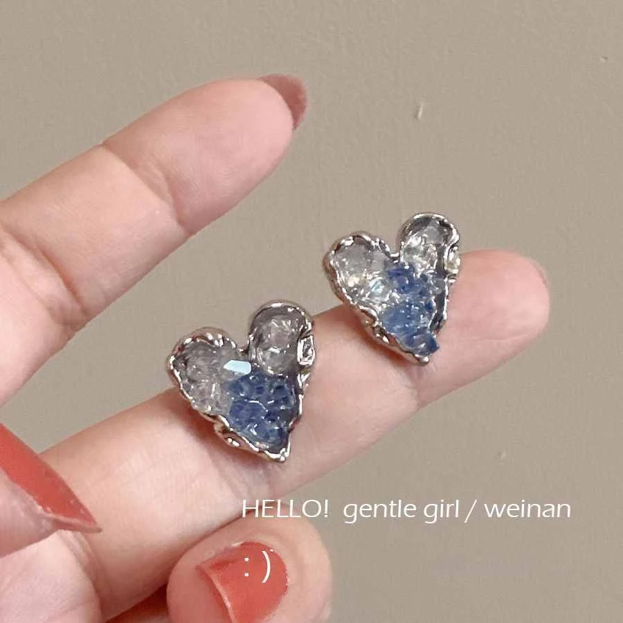 合金耳饰 耳夹无耳洞甜酷系冷淡风蓝调冰晶渐变高级感时尚耳环