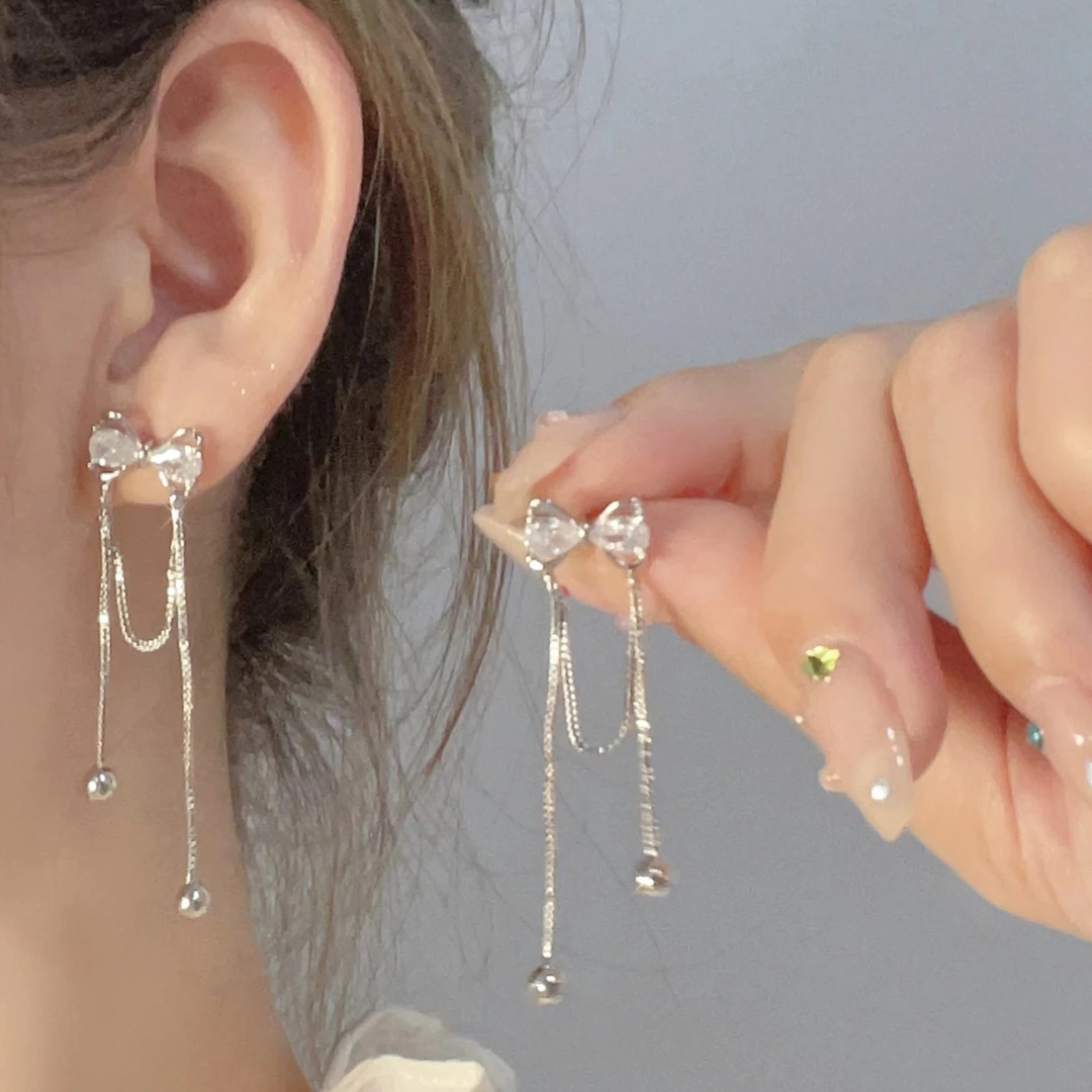 铜合金耳饰 「甜心公主」蝴蝶结长款流苏女气质耳坠高级感轻奢银针