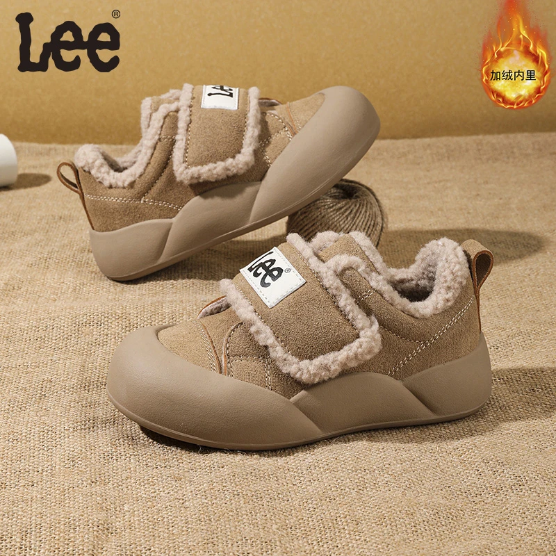 Leekids冬季儿童厚底板鞋加绒防滑加厚高帮宝宝冬鞋大棉