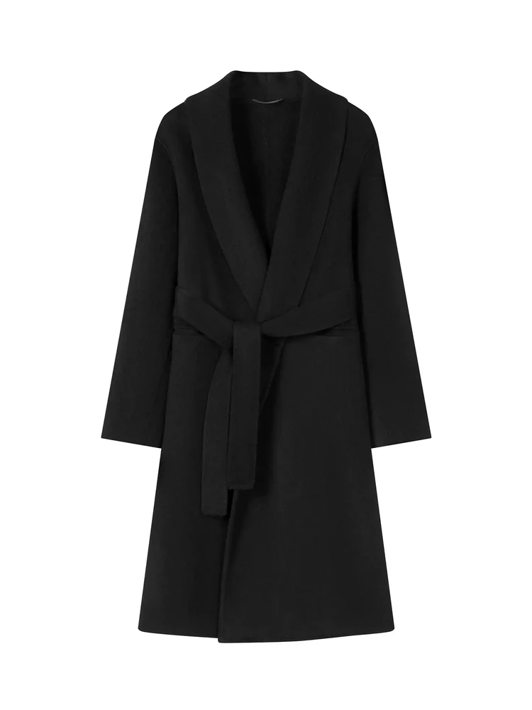 100%初剪绵羊毛大衣浴袍款气质女士秋冬宽松加厚中长款羊毛大衣