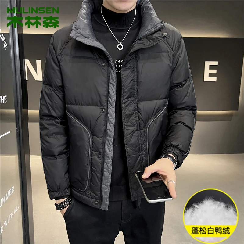 【下】羽绒服男冬季新款轻薄短款立领白鸭绒保暖外套男款加厚棉衣