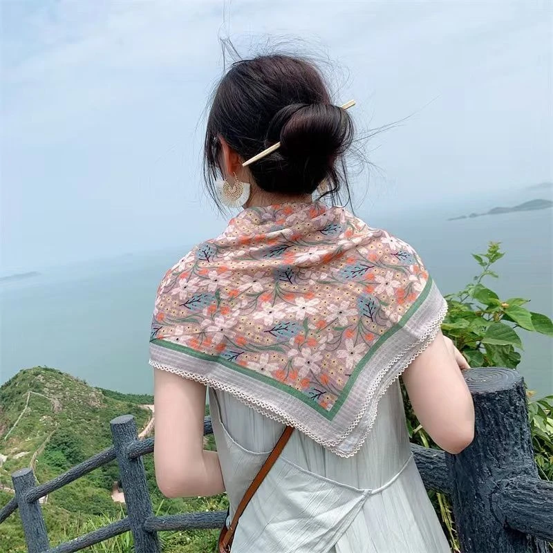 棉麻90x90新款包头巾时尚百搭大方巾空调房护颈防晒披肩透气 围巾