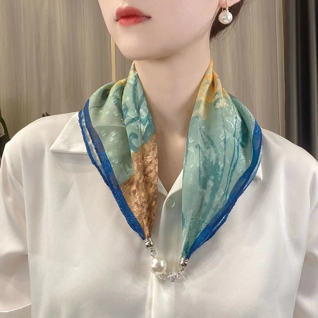 【罗纹缎磁扣丝巾】新款磁扣小丝巾春秋百搭多用途丝巾潮搭配衬衫