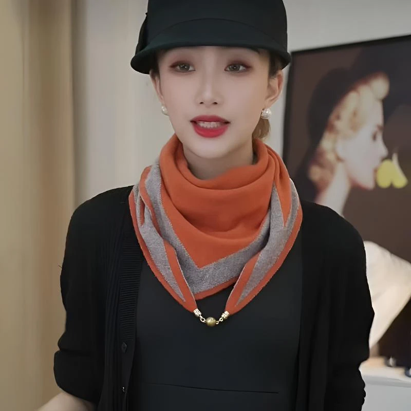 秋冬米兰新款保暖围脖太阳护颈升级双色针织三角吸扣双面设计印花