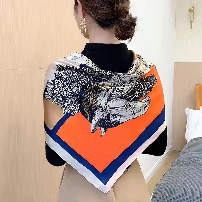 90x90大方巾女丝巾女新款丝巾春秋冬款洋气时尚妈妈披肩围巾头巾