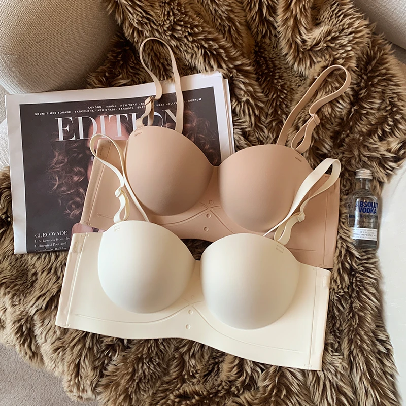 提未苏半杯内衣女士无痕小胸聚拢显大无钢圈收副乳加厚无肩带文胸