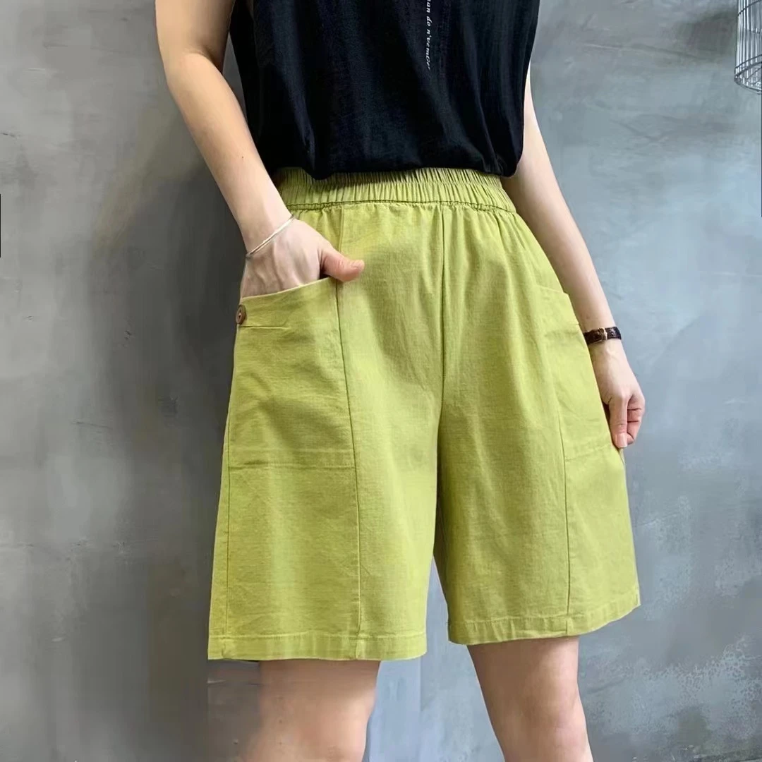 女仿麻休闲短裤百搭中性风宽松五分D37068B