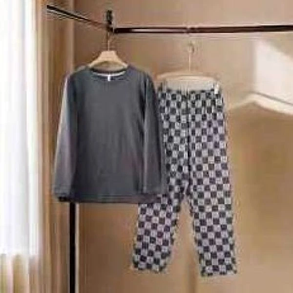 情侣棉舒适长袖长裤圆领春秋季睡衣家居服宽松简约裤子印花49238C