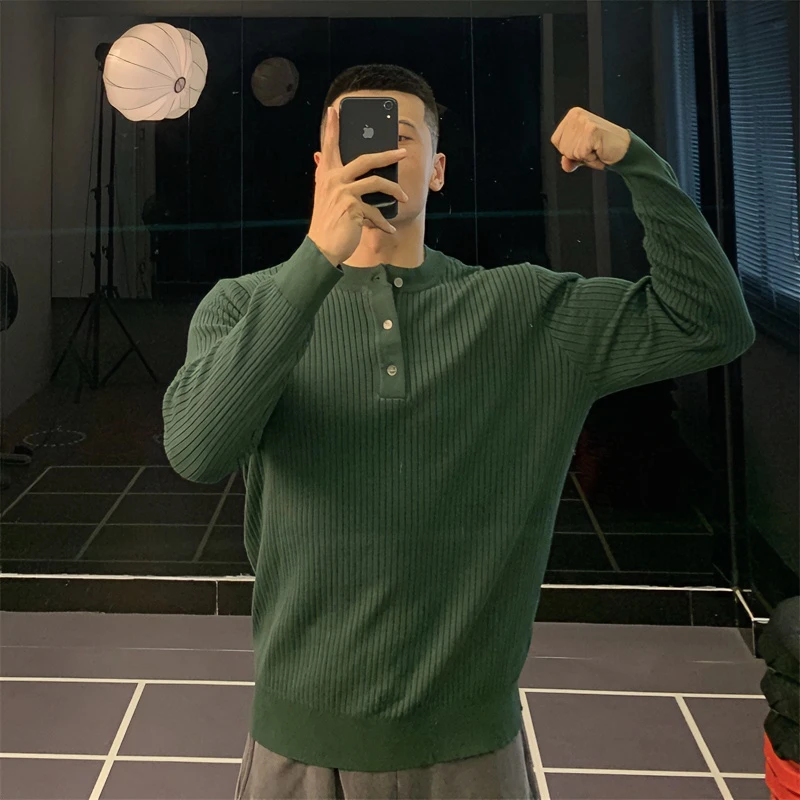 新款亨利衫长袖T恤运动上衣健身衣服男打底针织弹力修身polo衫秋