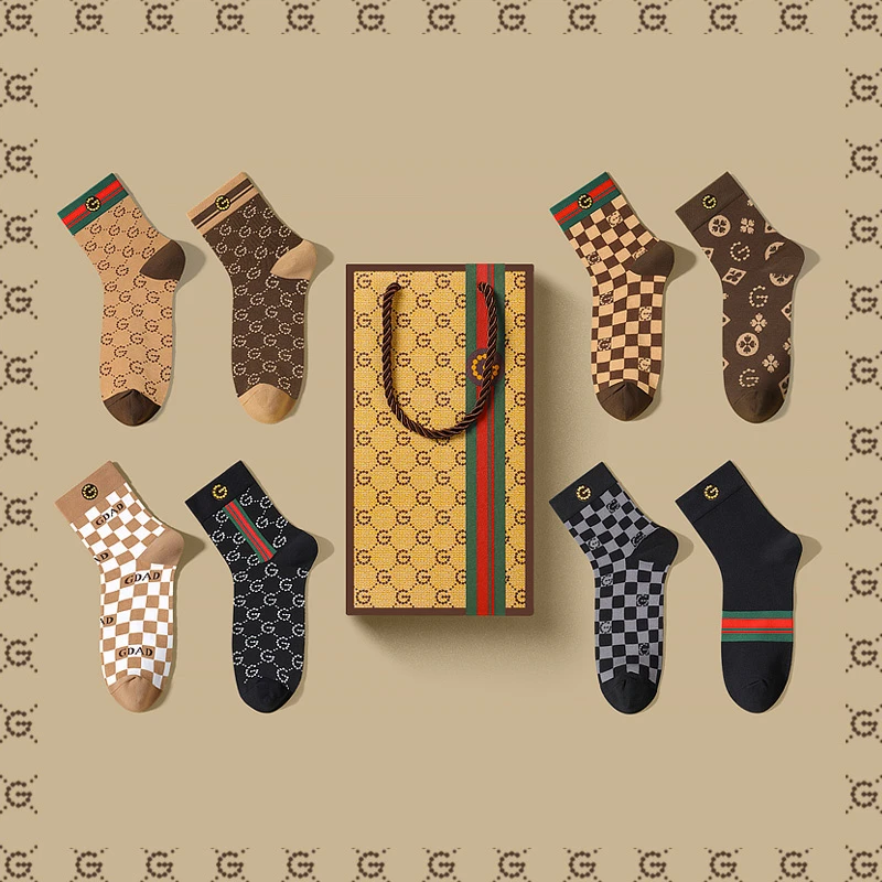 男士袜子纯棉防臭中筒袜春夏舒适透气经典老花运动无骨高弹力长袜