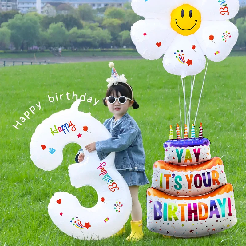 生日数字气球装饰场景布置女孩男宝宝儿童2周岁3派对拍照氛围道具