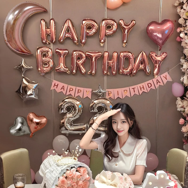 饭店包间厢生日场景布置装饰18岁成人礼快乐女孩气球派对高级氛围