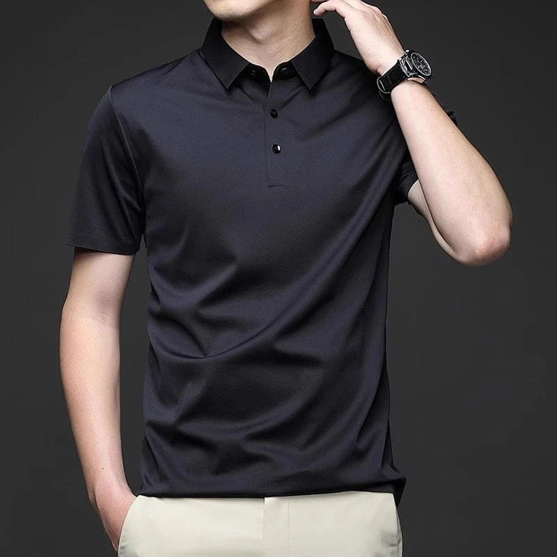 高档丝光棉polo男夏季薄款宽松商务翻领短袖t恤衫轻奢痞帅男装