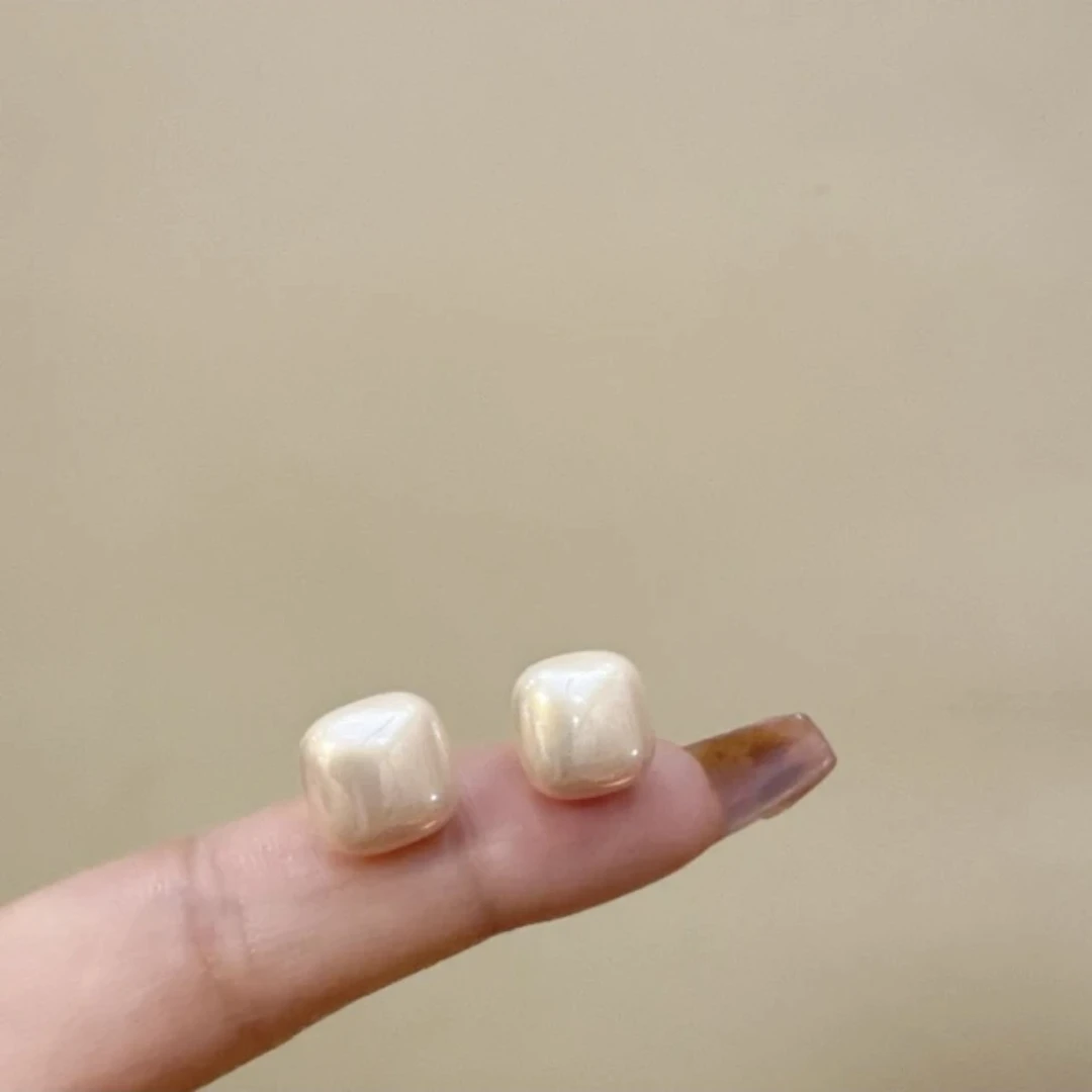 铜合金仿珍珠耳饰 合金仿珍珠耳饰小众甜美方形耳钉