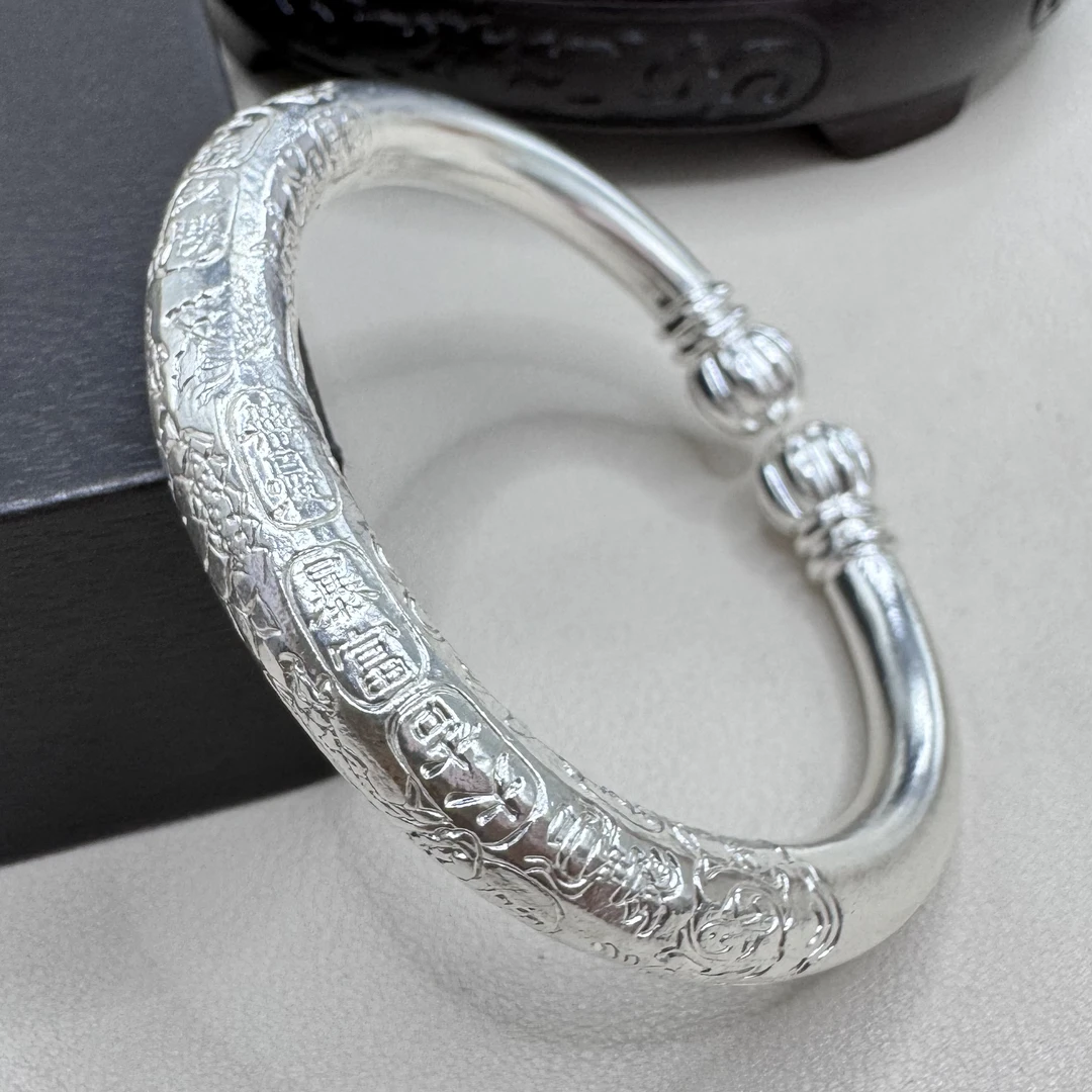 足银手镯 足银手镯  南瓜头吉言手镯