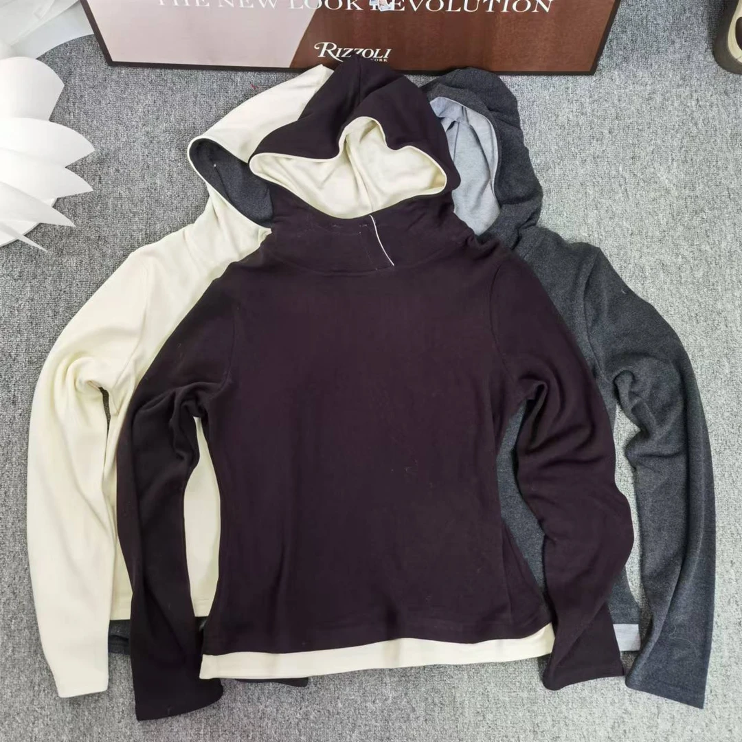 【志玲家】 严选 88529  连帽德绒纽扣长袖套头打底衫