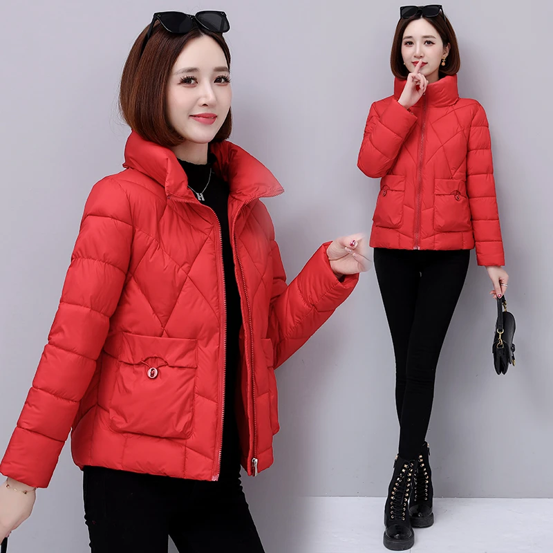 冬季新款时尚短款棉衣女大码女装棉服韩版立领棉袄加厚百搭外套潮
