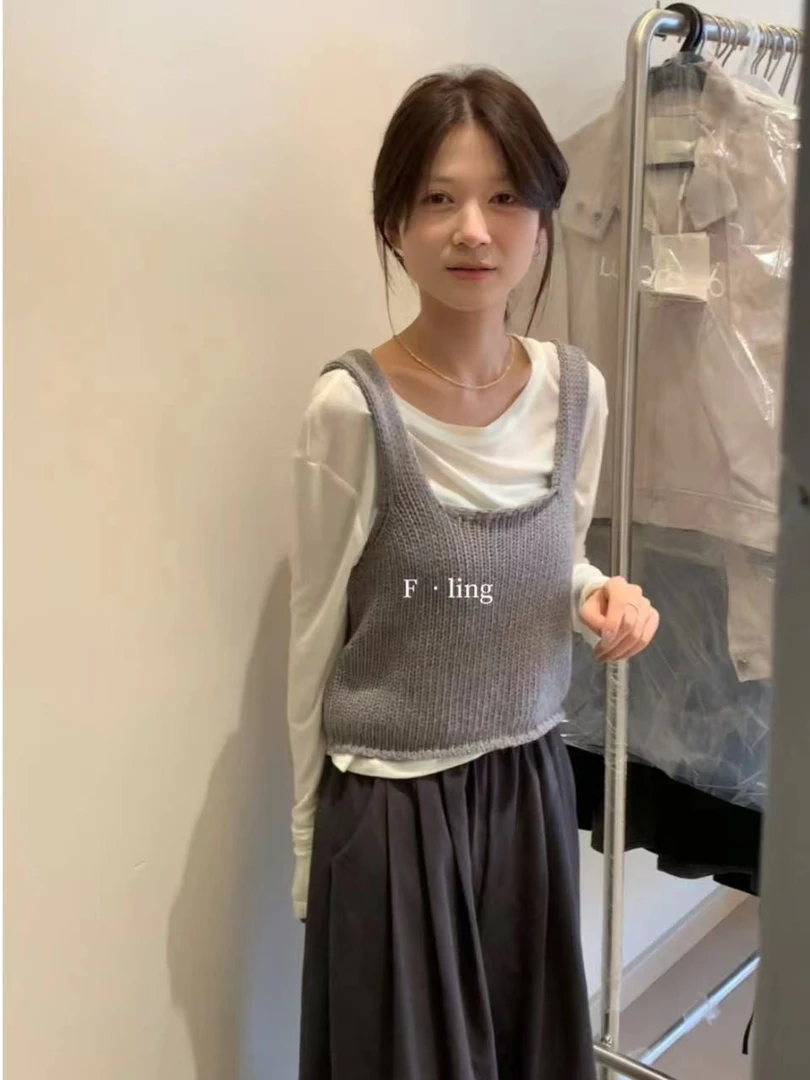 【芳龄F.LING】轻云针织女马甲两件套时尚小众FL0346春秋显瘦设计感
