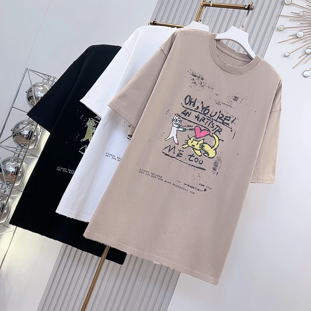 “艺术猫咪” T恤 2024春夏新款艺术先锋宽松上衣