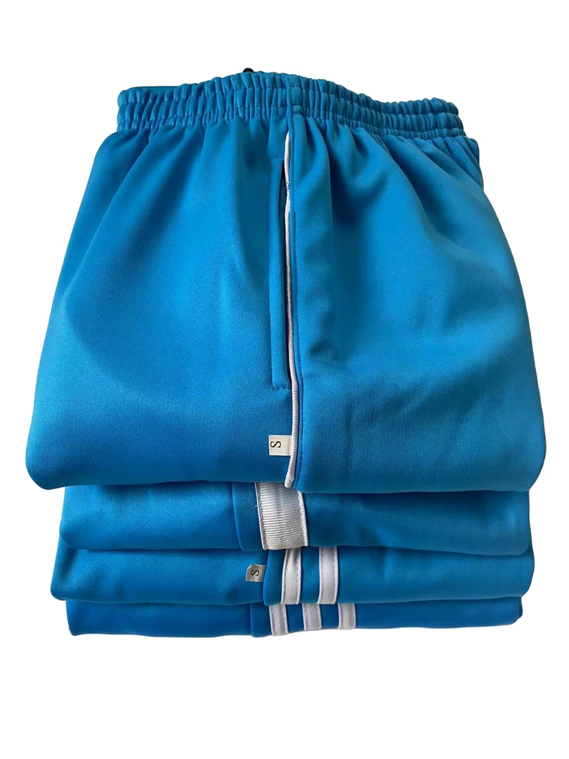 天蓝色加绒加厚校服裤冬季直筒修身保暖小初高中学生运动校服裤子