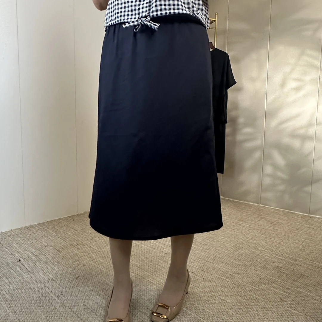 藏青色亚麻半身裙