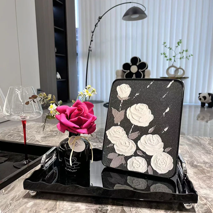 ins黑白风摆件加厚高清磨砂细闪画北欧艺术摆台高档经典电视 摆件